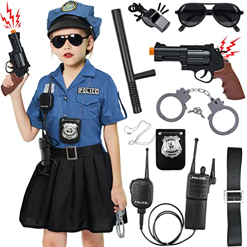 Polizei Kostüm Mädchen Polizistin Ausrüstung mit Polizei Uniform Mütze Kinder Taschenlampe Polizistin Spielzeug für Mädchen Halloween Karneval von Tacobear