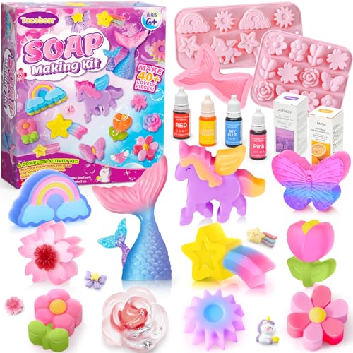 Tacobear Seife Selber Machen Bastelset Kinder 5 6 7 8 9 10 11 12 DIY Set Experimente mit Seifenbasis Einhorn Blume Form Farben Ätherische Öle Kreativ Set Kinder Basteln Geschenke für Mädchen Jungen von Tacobear