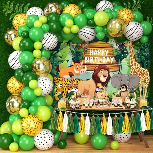 Tacobear Dschungel Safari Geburtstagsdeko Party Deko mit Luftballon Girlande Grün Hintergrund Quaste Girlande Jungle Waldtiere Kindergeburtstag Deko Jungen Kinder von Tacobear