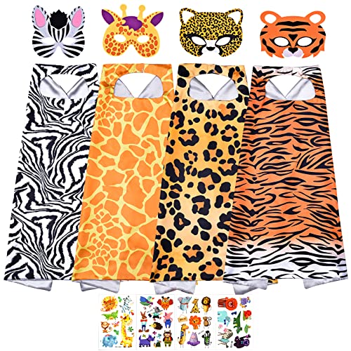 Tacobear 4 Set Tier Umhang Kinder Halloween Kostüm Kinder Dschungel Kostüm mit Tiermasken Tieraufkleber Cosplay Karneval Kostüm für Kinder Jungen Mädchen 3 4 5 6 7 8 Jahre Safari Party Geschenke von Tacobear