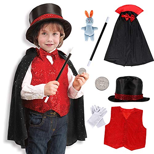 Tacobear 9Stk. Zauberer Kostüm Zubehör Set Kinder Magier Kinderkostüm Rollenspiel für Fasching Karneval Halloween Geburtstagsparty von Tacobear