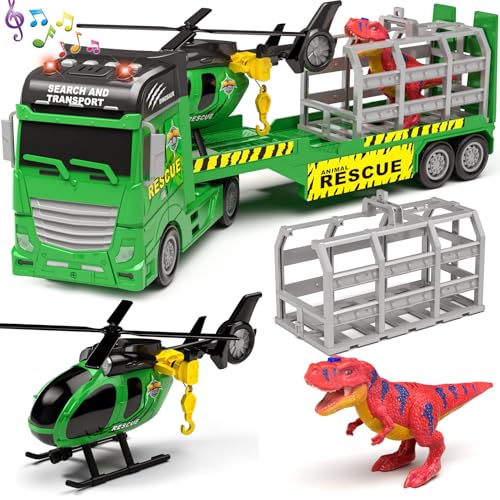 Tacobear Abschleppwagen Lastwagen Spielzeug Geschenke ab 2 3 4 5 Junge Groß Transporter LKW Spielzeug & Hubschrauber Dino Abnehmbar Anhänger Reibungsbetrieb Autotransporter Geschenkideen Kinder Jungen von Tacobear