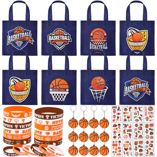 Tacobear Basketball Mitgebsel Kindergeburtstag 48STK. Basketball Geschenktüten Silikon Armbänder Schlüsselanhänger Tattoo Aufkleber Basketball Party Mitgebsel Set für Kinder Jungen Mädchen von Tacobear