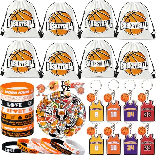 Tacobear Basketball Mitgebsel Kindergeburtstag 74STK. Basketball Kordelzugbeutel Silikonarmbänder Schlüsselanhänger Aufkleber Gastgeschenke Give Aways Pinata Füllung für Kinder Jungen Mädchen von Tacobear