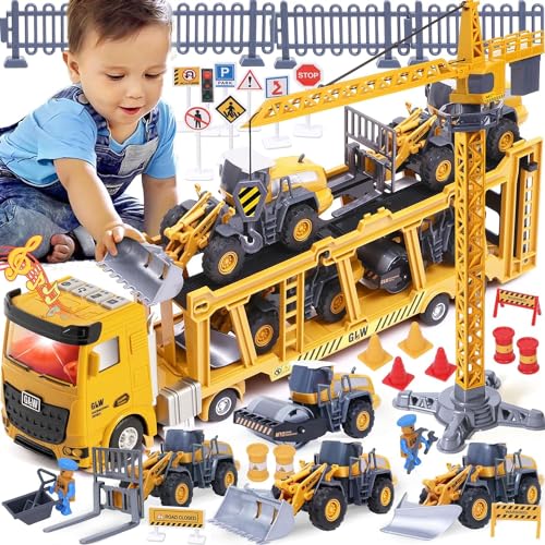 Tacobear Baufahrzeuge Kinder groß LKW Fahrzeug Spielzeug Geschenke ab 3 4 5 6 7 Junge mit Kran Spielzeug Bulldozer Dampfwalze Gabelstapler Konstruktionsfahrzeuge Geburtstag Geschenkideen Kinder Jungen von Tacobear