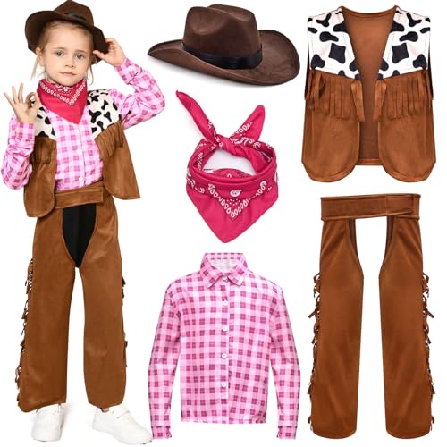 Tacobear Cowboy Kostüm Kinder Western Cowboy Zubehör mit Cowboy Hut Weste Hemd Bandana Cowgirl Cosplay Halloween Karneval Cowboy Geburtstag Kinder Mädchen Jungen 3-12 Jahre von Tacobear