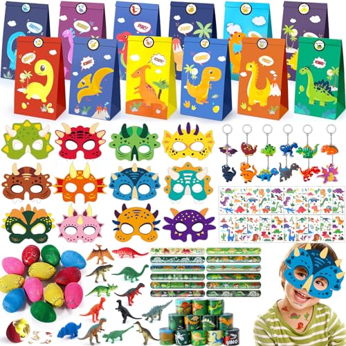 Tacobear Dino Party Mitgebsel Kindergeburtstag Gastgeschenke Junge mit Dino Maske Schnapparmband Schlüsselanhänger Mini Dinosaurier Ei Figuren Tattoos Geschenktüten Pinata Füllung Kinder Give Aways von Tacobear