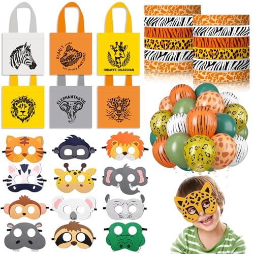 Dschungel Tier Mitgebsel Kindergeburtstag Gastgeschenke Jungen Mädchen mit Safari Luftballons Maske Geschenktüten Armbänder Zebra Löwe Party Deko Geburtstagsdeko Pinata Füllung Give Aways Mitbringsel von Tacobear