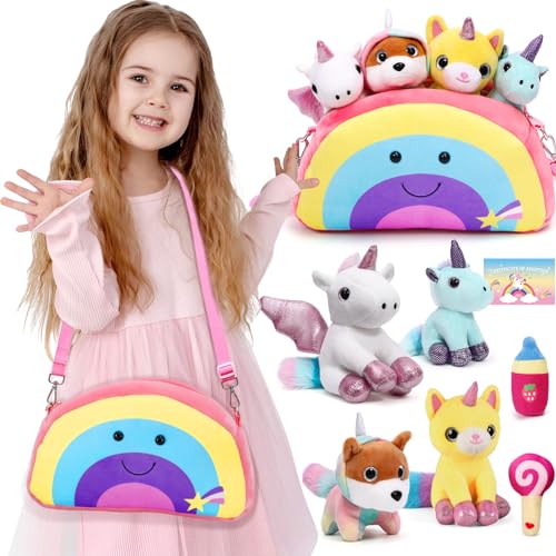 Tacobear Einhorn Geschenke für Mädchen Einhorn Kuscheltier Regenbogen Tasche Flasche Lutscher Plüschtier Adoptionskarte Einhorn Spielzeug Stofftier Geschenk für Kinder Mädchen 3 4 5 6 7 8+ Jahre von Tacobear