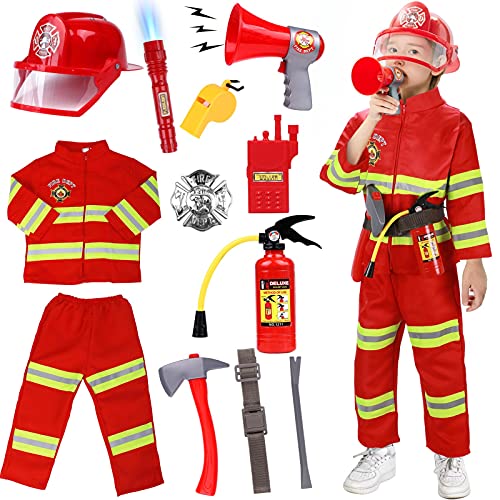 Tacobear Feuerwehrmann Kostüm Kinder Feuerwehr Rollenspiel Set mit Feuerlöscher Feuerwehrhelm Feuerwehrmann Spielzeug für Kinder Jungen Mädchen Karneval Halloween Fasching 3 4 5 6 7 8 9 Jahren von Tacobear