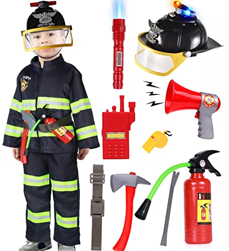 Tacobear Feuerwehrmann Kostüm Kinder Feuerwehr Rollenspiel Set mit Feuerlöscher Feuerwehrhelm Feuerwehrmann Spielzeug für Kinder Jungen Mädchen Karneval Halloween Fasching 3 4 5 6 7 8 9 Jahren von Tacobear