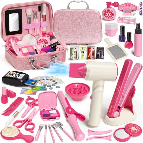 Tacobear Friseur Set Kinder Schminkkoffer Mädchen Friseurkoffer Haarstyling Zubehör Kinderschminke Schminkset Makeup Set Kosmetik Rollenspiel Spielzeug Geschenk für Mädchen ab 3 4 5 6 7 8 Jahre von Tacobear