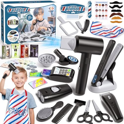 Tacobear Friseur Set Kinder Friseurkoffer Kit mit Haartrockner Elektrischer Rasierer Haarglätter Salon Haarstyling Zubehör Frisör Spielzeug Kinder Rollenspiel Geschenk für Jungen ab 3 4 5 6 7 8 Jahren von Tacobear