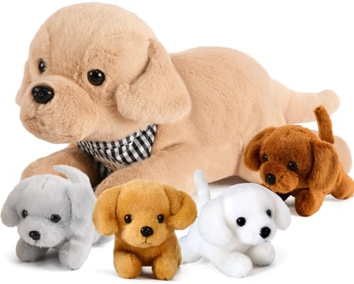 Tacobear Hund Kuscheltier Geschenk Mädchen 2 3 4 5 6 7 Jahre, Groß Hund Plüschtier Stofftier mit 4 Babys im Bauch, Weiche Plüsch Hundkissen Kuscheltier Spielzeug für Mädchen ab 4-10 Jahre von Tacobear