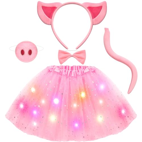 Tacobear Leuchtendes Tierkostüm Kinder Mädchen mit LED Tutu Rock Haarreif Fliege Tiere Schwanz Leopard Tiger Schwein Kostüm für Cosplay Halloween Party Karneval (Schwanz) von Tacobear