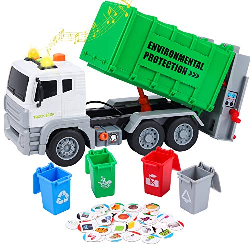 Tacobear Müllauto Müllwagen Spielzeug Geschenke ab 2 3 4 5 Junge, Großer Lastwagen Müllwagen Spielzeug mit 4 Mülleimer Sound und Licht Fahrzeuge Kinder Auto Spielzeug Geschenkideen Kinder Jungen von Tacobear