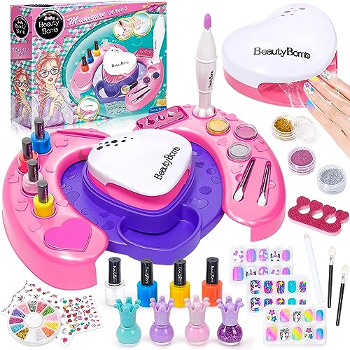 Tacobear Nagelstudio Kinder Mädchen Nagellack Set Kinder mit Nageltrockner Peel Off Nagellack Falsche Nägel Kinder Nageldesign Zubehör Schminke Kinder Mädchen Geschenke für Mädchen 6 7 8 9 10 11 Jahre von Tacobear