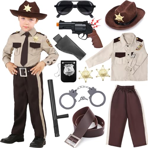 Tacobear Polizei Kostüm Kinder Western Polizei Zubehör Kinder Polizei Ausrüstung mit Polizei Handschellen Polizei Hemd Hosen Taktstock Sonnenbrille Polizei Spielzeug Halloween Karneval Kinder Jungen von Tacobear