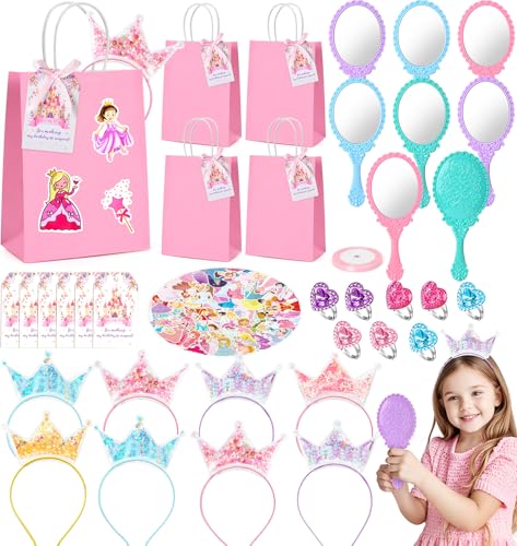 Tacobear Prinzessin Mitgebsel Kindergeburtstag Mädchen Give Aways Gastgeschenke mit Krone Spiegel Ringe Stickers Geschenktüten Pinata Füllung Prinzessin Kostüm Zubehör Party Mitbringsel Mädchen von Tacobear