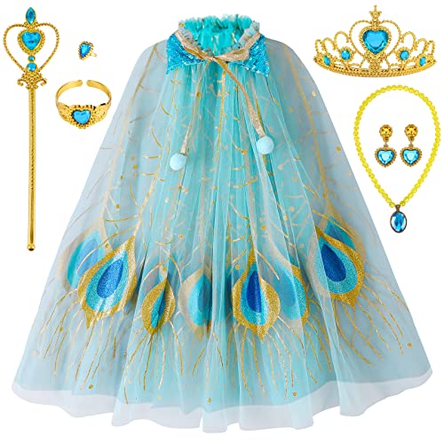 Tacobear Prinzessin Umhang Kinder Frozen Prinzessin Zubehör mit Prinzessin Krone Zauberstab Schmuck Karneval Fasching Halloween Kostüm Prinzessin Party Geschenk für Mädchen Verkleidung (Jasmin) von Tacobear