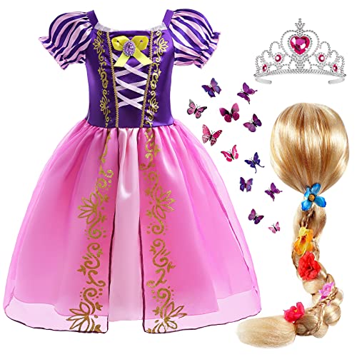 Tacobear Rapunzel Kostüm Kinder Prinzessin Kleid Mädchen Prinzessin Kostüm mit Rapunzel Kleid Prinzessin Perücke Krone Verkleidung für Geburtstag Party Weihnachten Halloween Karneval (130) von Tacobear