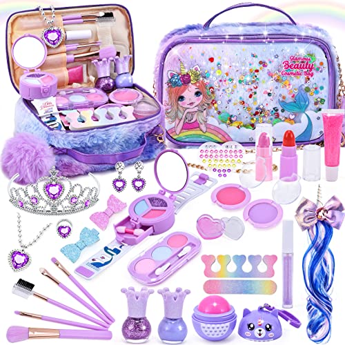 Tacobear Schminkkoffer Mädchen Kinderschminke Waschbar Make Up Schminkset Einhorn Perücke Nagellack Kosmetikkoffer Rollenspiel Weihnachten Geburtstag Beauty Geschenk für Mädchen 5 6 7 8+ Jahre von Tacobear