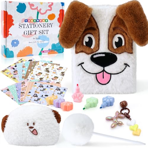 Tacobear Tagebuch für Kinder Hund Plush Spielzeug Schreibwaren Set Notizbuch Textmarker Geldbeutel Diary Journaling Schulanfang Einschulung Geburtstag Geschenk Mädchen Junge 5 6 7 8 9 10 11 12 Jahre von Tacobear