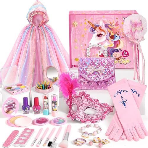 Tacobear Einhorn Geschenke für Mädchen 4 5 6 7 8 Jahren Unicorn Kostüm & Kinderschminke Set mit Handtasche Umhang Zauberstab Nagellack Makeup Einhorn Geburtstag Geschenk Mädchen von Tacobear