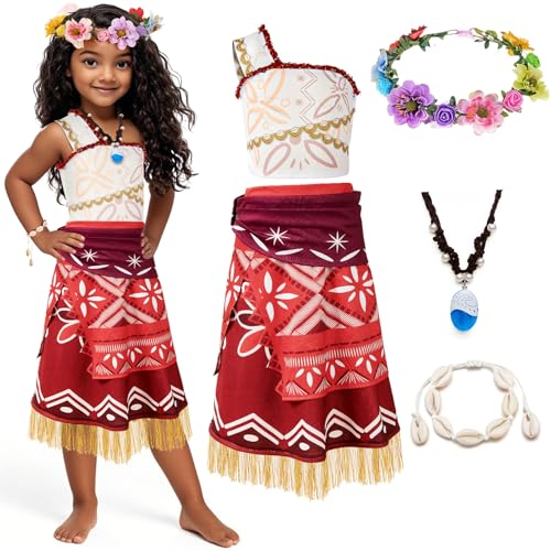 Tacobear Vaiana Kostüm Kinder Faschingskostüme Kinder Mädchen Prinzessin Kleid Vaiana Kette Krone Armband Cosplay Geburtstag Verkleidung Fasching Kostüm Kinderkostüm Karneval (110, 3-4 Jahre) von Tacobear