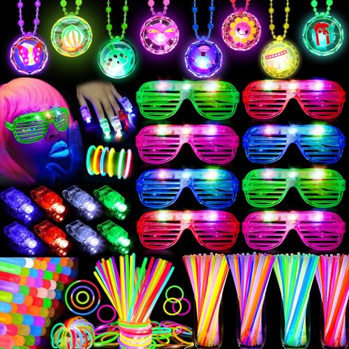 74Stk Knicklichter Party Set Mitgebsel Kindergeburtstag Gastgeschenke Leuchtstäbe LED Brille Halsketten Fingerlichter Neon Halloween Pinata Füllung Festival Zubehör Give Aways Mitbringsel Geburtstag von Tacobear