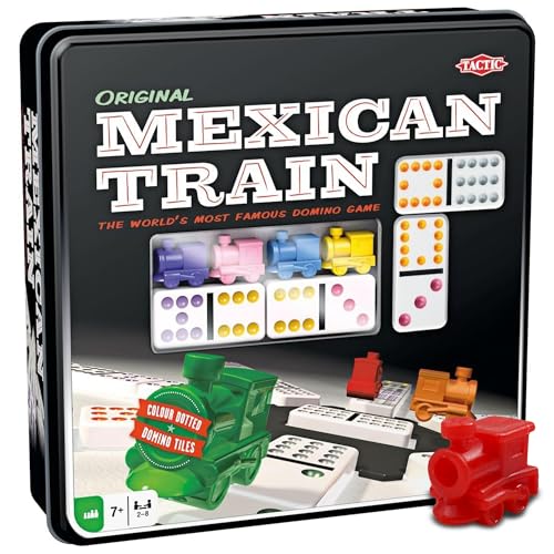 Tactic Mexican Train Domino Spiel - 2–8 Spieler - Kinder und Erwachsene - perfekt für Spieleabende und die Gemeinschaft - Dominosteine ​​und lustige Eisenbahnfiguren von Tactic