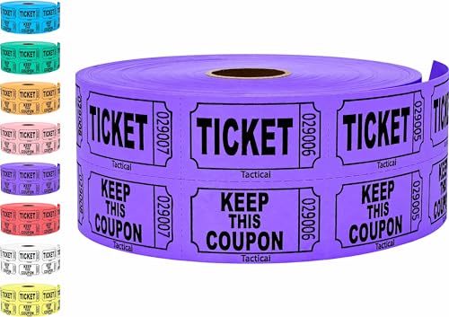 Tacticai Tombola-Tickets, Violett (8 Farben Auswahl), Doppelrolle, Ticket für Veranstaltungen, Eintritt, Klassenbelohnung, Spendenaktion und Preise, 1000 Stück von Tacticai