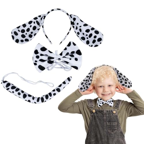 Tadipri 3TLG Dalmatiner Kostüm Set Puppy Haarreif mit Ohren Schwanz Fliege Hund Ohr Stirnband Spotty Welpen Cosplay Party Zubehör für Erwachsene Kinder Karneval Halloween Maskerade Kindergeburtstag von Tadipri