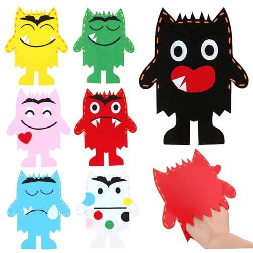 Tadoiooy Farbmonster Handpuppen, 7pcs emotionale Traurigkeit Plüsch Fingerpuppen, Nicht gewebte Stoffmonsterpuppen, DIY Early Learning Sockenpuppen für Geburtstagsfeier so tun Partyzubehör zu von Tadoiooy