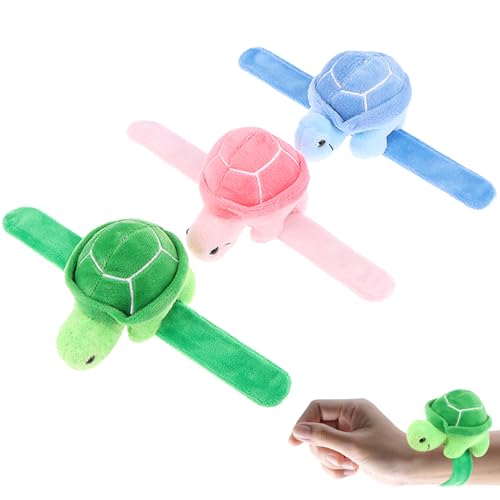 Slap Handgelenkbänder, Slap Bänder 3pcs Plüsch Turtle Tier Slap Armbänder 9inch niedliches Slap Armband ausgestopfte Tiere Schildkröte Hugger Spielzeug Geschenke für Kinderpartytaschen Füllstoffe von Tadoiooy