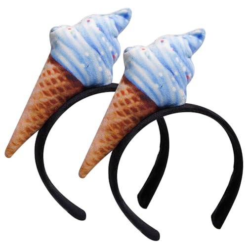 Tadoiooy Ice Cream Stirnband 2pcs 8.3x4,7in Eiscreme Kegelform Stirnbänder für Frauen Süßes Roman Stoff Ice Cream Hut für Halloween, Cosplay, Kostüm, Party, Blau, Kopfstück von Tadoiooy