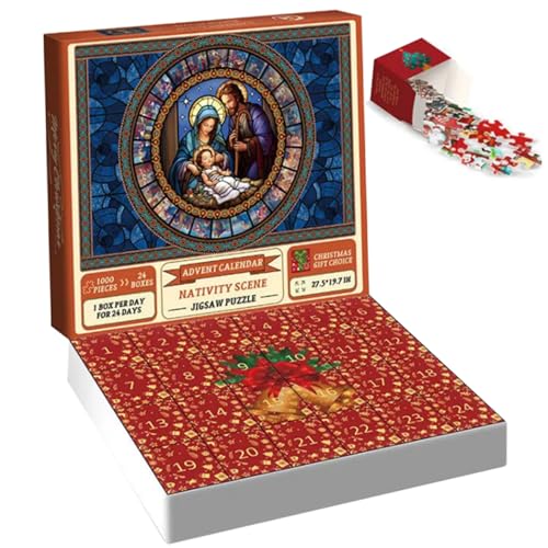 Tadoiooy Jigsaw Adventskalender 2023, Weihnachts-Adventskalender 2023, 24 Teile, Krippe, 1000 Teile, Weihnachtspuzzle, Weihnachts-Adventskalender-Puzzle für den Countdown bis Weihnachten von Tadoiooy