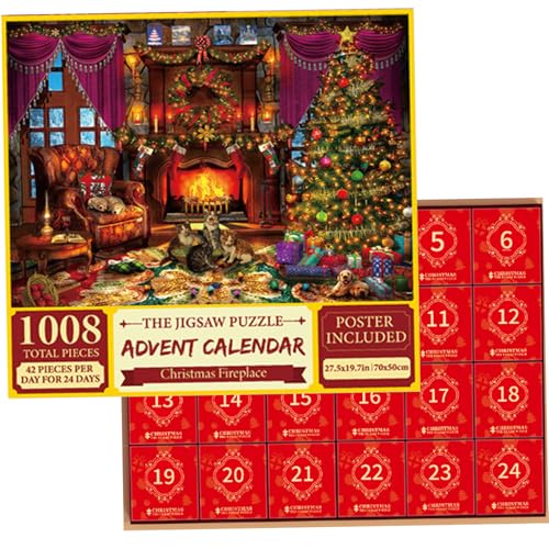 Tadoiooy Jigsaw Adventskalender 2024 für Erwachsene Kinder 24 Tage Weihnachten Countdown -Kalender 1008 Stücke Weihnachtsdekorationen Geschenk von Tadoiooy