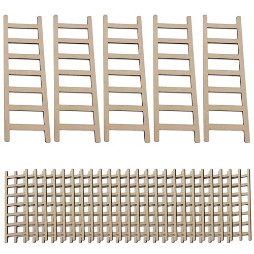 Tadoiooy Mini Leiter 40pcs 2,4 Zoll kleines Leiterdekor und 5 Stcs 5,9 Zoll kleine Holzleiter für DIY Kunsthandwerk, Feengartenzubehör, Puppenhausdekor, Puppenhauszubehör von Tadoiooy