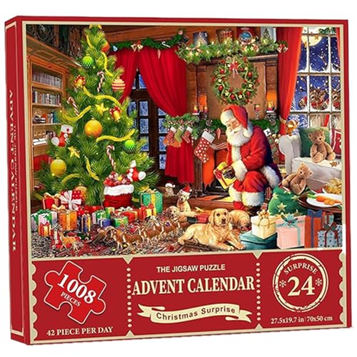 Tadoiooy Puzzle -Adventskalender 2024, Weihnachtsab Adventskalender 2024, 1008 Stück Jigsaw Puzzle, 24 Tage Weihnachten nach dem Kamin Urlaub Weihnachten Countdown -Kalender, Adventskalender Puzzle von Tadoiooy