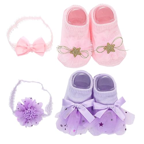 Tadoiooy Realistische Babypuppenzubehör 2 Sets passen die meisten Babypuppenzubehör 2 Baby Bögen Stirnband ＆ 2 Paar Socken Weiche Baumwollkleidung Set Geschenke für Mädchen von Tadoiooy