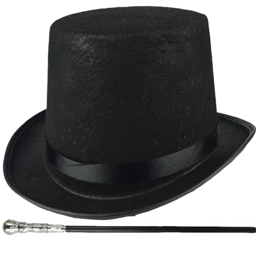 Tadoiooy Steampunk Hut, Top Hutkostüm 2PCS Halloween Top Hat ＆ Black Cane 1920er Herrenzubehör für Männer Frauen Magie Performance, Cosplay, Tanz, Weihnachtsbaum von Tadoiooy