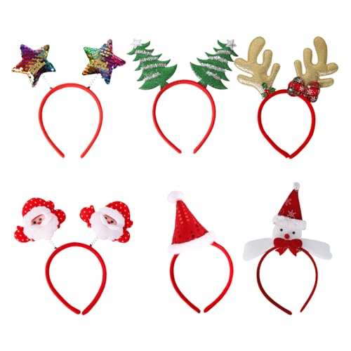 Weihnachtsdekorationen, Weihnachtsstirnbänder 6pcs Weihnachtsbaum, Schneemann, Weihnachtsmütze Topper Rentiere Antler Stirnband Nette Weihnachtsfeiern Bevorzugung Dekoration für Erwachsene ＆ Kinder von Tadoiooy