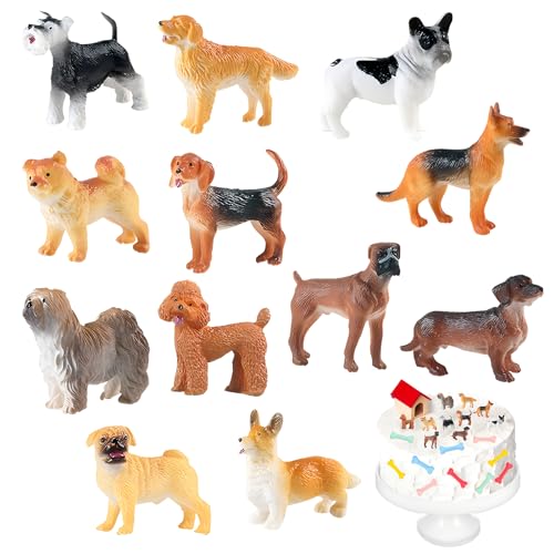 12Pcs Hund Figuren Playset,Mini Hund Tierfiguren,Hundefiguren für Kinder,Mini-Hundefiguren,Hund Tierfiguren Spielzeug Süße,Plastik Welpen Figuren,Kunststoff-Welpenfiguren,für Party-Kuchendekoration von Tadpolez