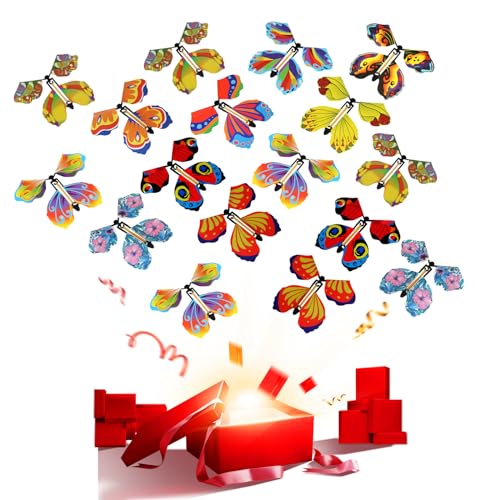 20 Stück Magische Schmetterling Spielzeug,Farbe Spielzeug Schmetterlinge Magische Mit Gummiband Kinderspielzeug Schmetterlings Karte Magic Butterfly Card Wind Up Butterfly Toy Für Party Geburtstag von Tadpolez