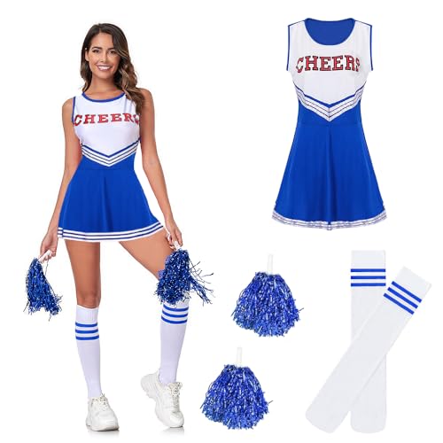 Taechalingo Cheerleader Kostüm Damen,Cheer Outfit,Cheerleading Outfit,High School Musical Cheerleader Kostüm,Cheerleader Kleid(blau, L) von Taechalingo