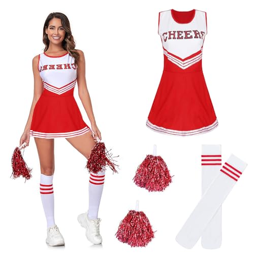 Taechalingo Cheerleader Kostüm Damen,Cheer Outfit,Cheerleading Outfit,High School Musical Cheerleader Kostüm,Cheerleader Kleid(rot, S) von Taechalingo