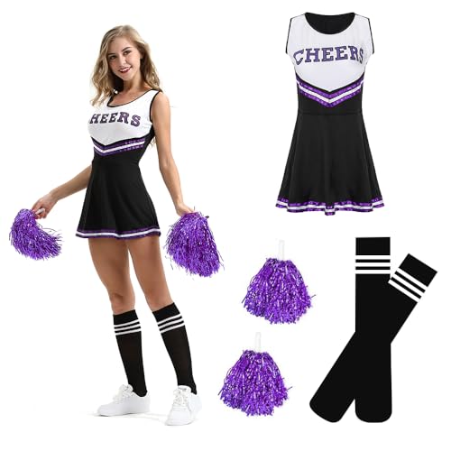 Taechalingo Cheerleader Kostüm Damen,Cheer Outfit,Cheerleading Outfit,High School Musical Cheerleader Kostüm,Cheerleader Kleid(schwarz, M) von Taechalingo