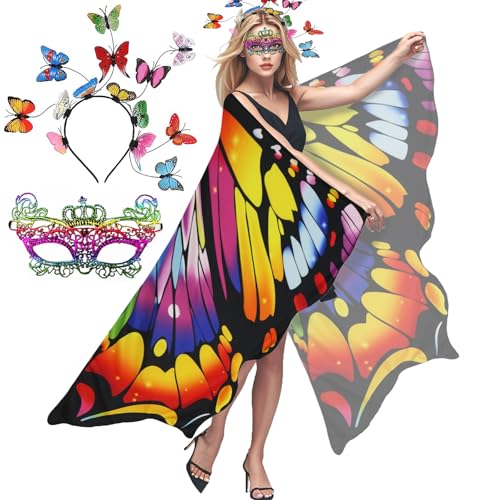 Taechalingo Schmetterling Kostüm Damen,Schmetterling Kostüm Erwachsene,Schmetterling Umhang Damen,Verkleidung Schmetterling Damen,Karneval Kostüm Damen,Faschingskostüme Damen von Taechalingo