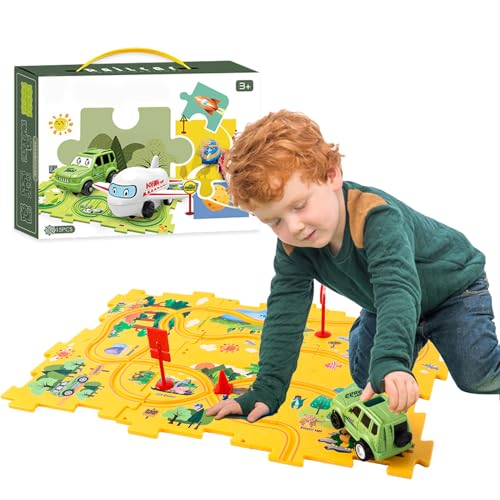 Puzzle Spielzeugauto, Autorennbahn DIY-Puzzlebahn für Kinderspielzeug, Autorennbahn DIY-Puzzlebahn für Kinderspielzeug, Montessori für Kinder im Alter von 3 4 5 6 7 8 Jahren (15pcs) von Taekooki